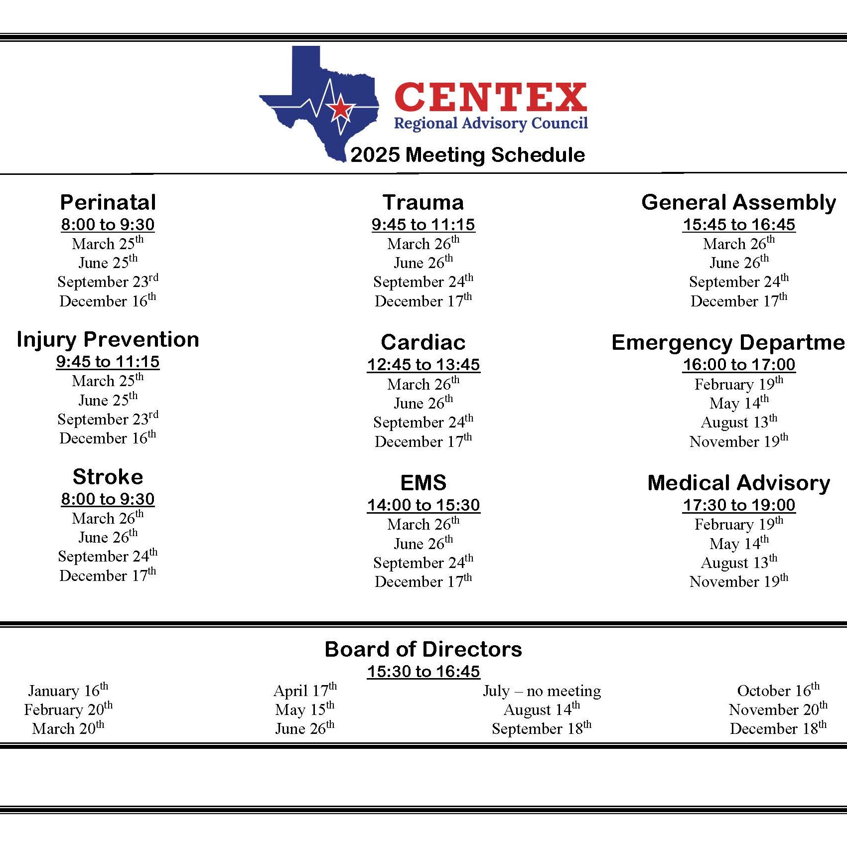 2025 CENTEX RAC Meeting Dates